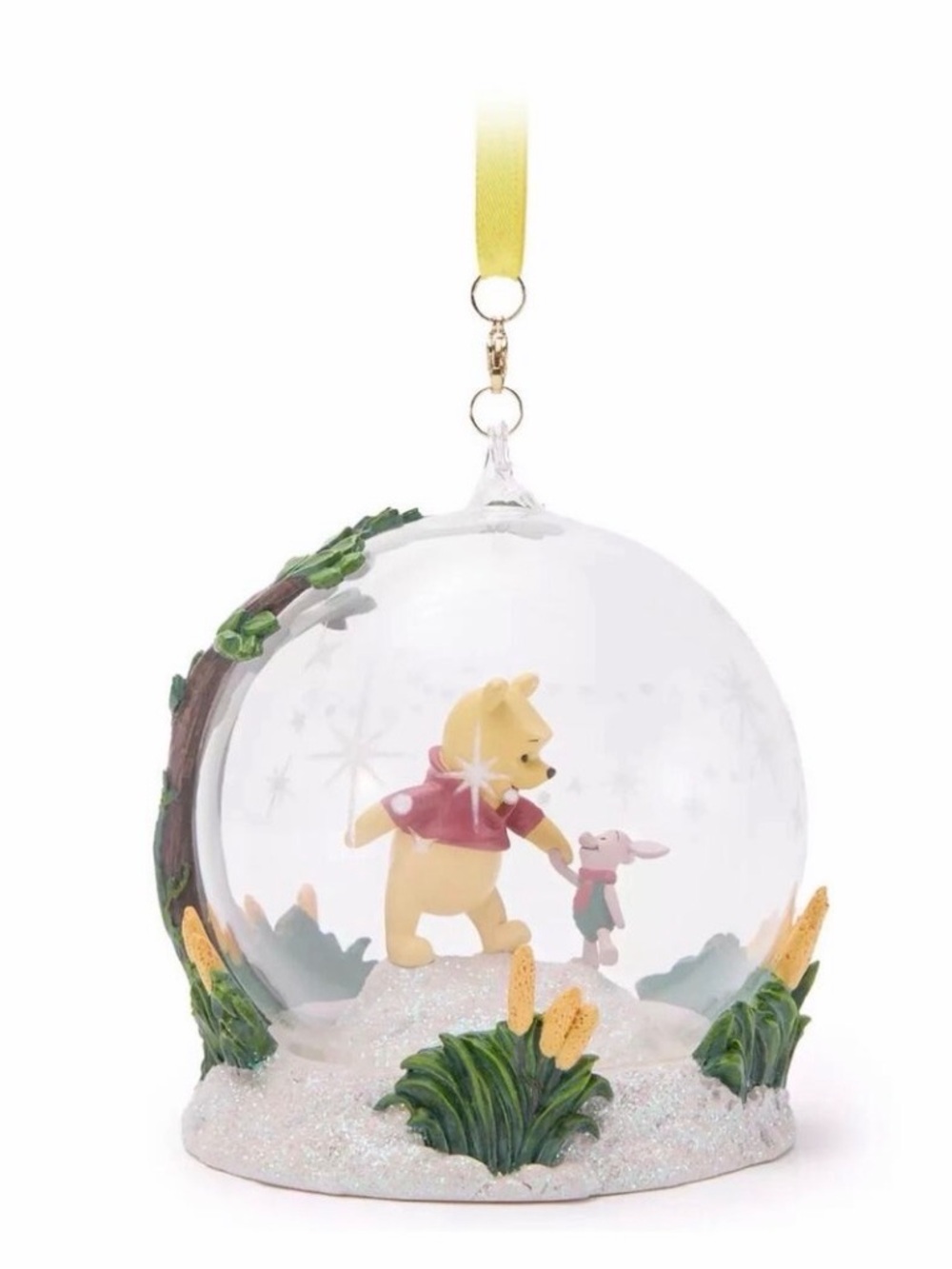Disney Parks Winnie the Pooh & Piglet Christmas Glass Ornament Collectible Rare